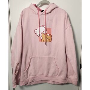 Milkmochabear Official Smooch & Snuggle Pink Fleece Hoodie Heavy Embroidered XXL